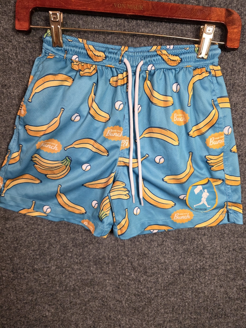 Baseballism Youth Medium Savannah Bananas Mesh Shorts Blue Banana Pattern YM